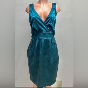 STUNNING Torrid Teal Damask Print Cocktail Dress with V Neck and Bow Tie Back